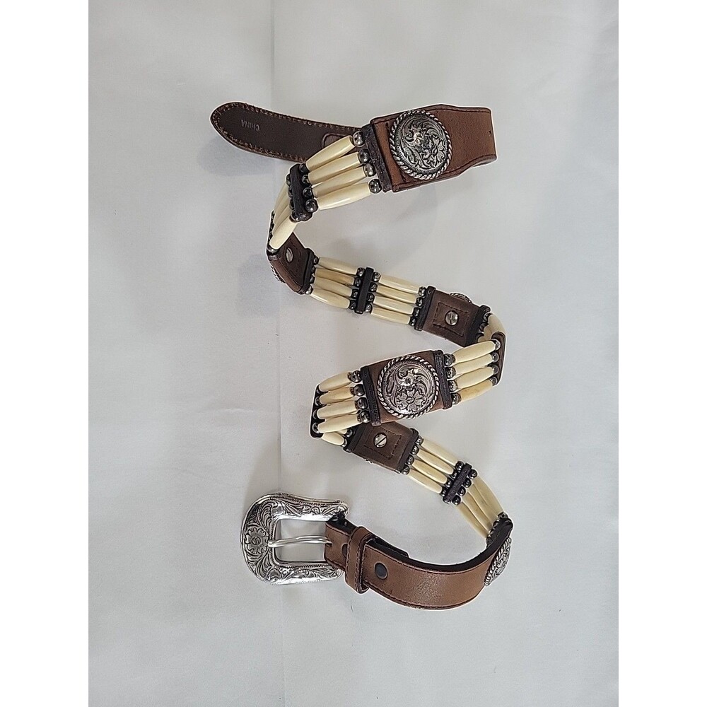 Vintage Tony Lama 7159L Western Belt 32 Bone Bead Concho Leather Unisex Native